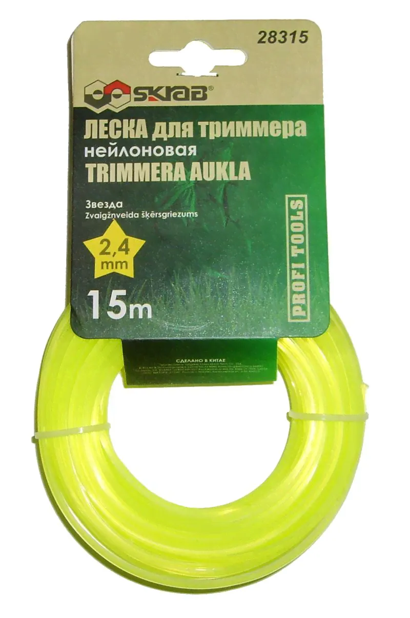 Леска для триммера 2,4 мм x 15 м звезда ЖЕЛТАЯ SKRAB 28315-0